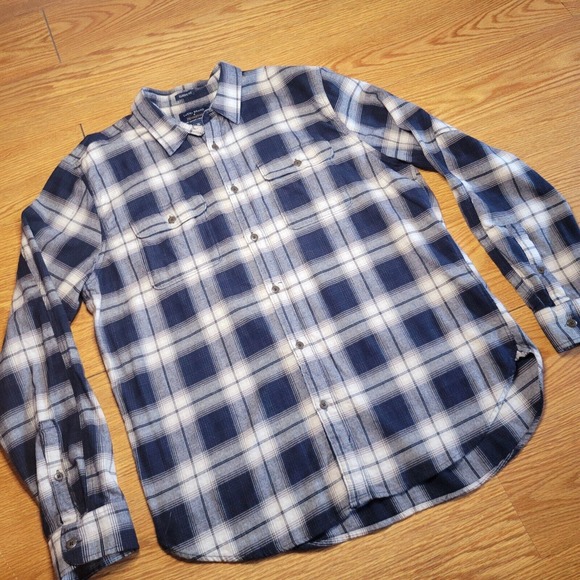 Lucky Brand x Pendleton Mens Button Up Flannel Shirt Size XL Plaid Navy/Cream - Picture 6 of 16